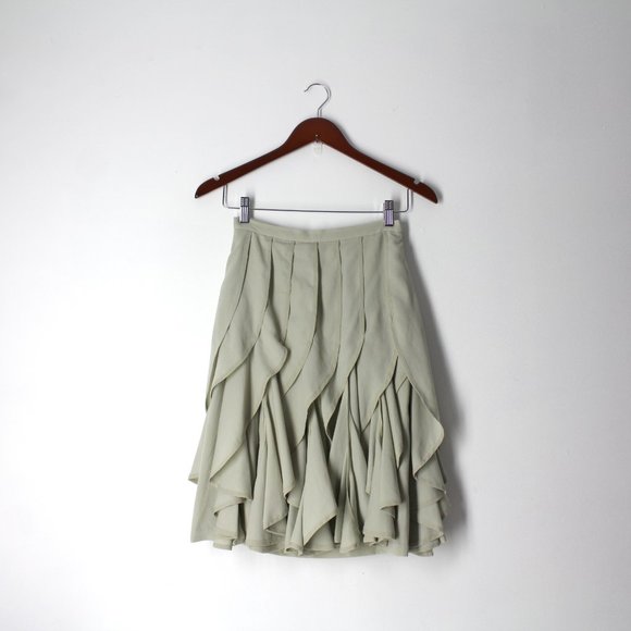 Anthropologie Varun Bahl Ice Fall Gray Beige Layered Tiered Skirt Retro Sz 0P - Picture 2 of 12